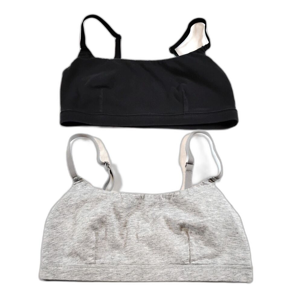 Lot of 2 Cotton Jersey Scoop Bralettes Size XS Black Gray